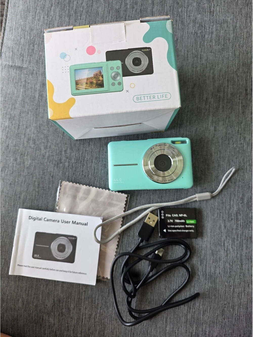 Compact 14MP Digital Camera with 1080P Video, Mint Green, Includes Battery, USB,